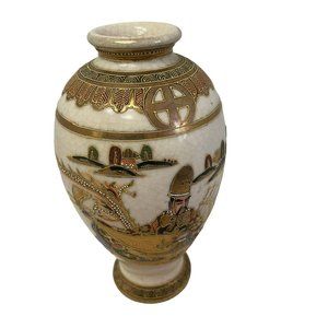 Vintage Kyo Satsuma Export Vase Kusube Mark Early 20th Century Kyoto Porcelain‎